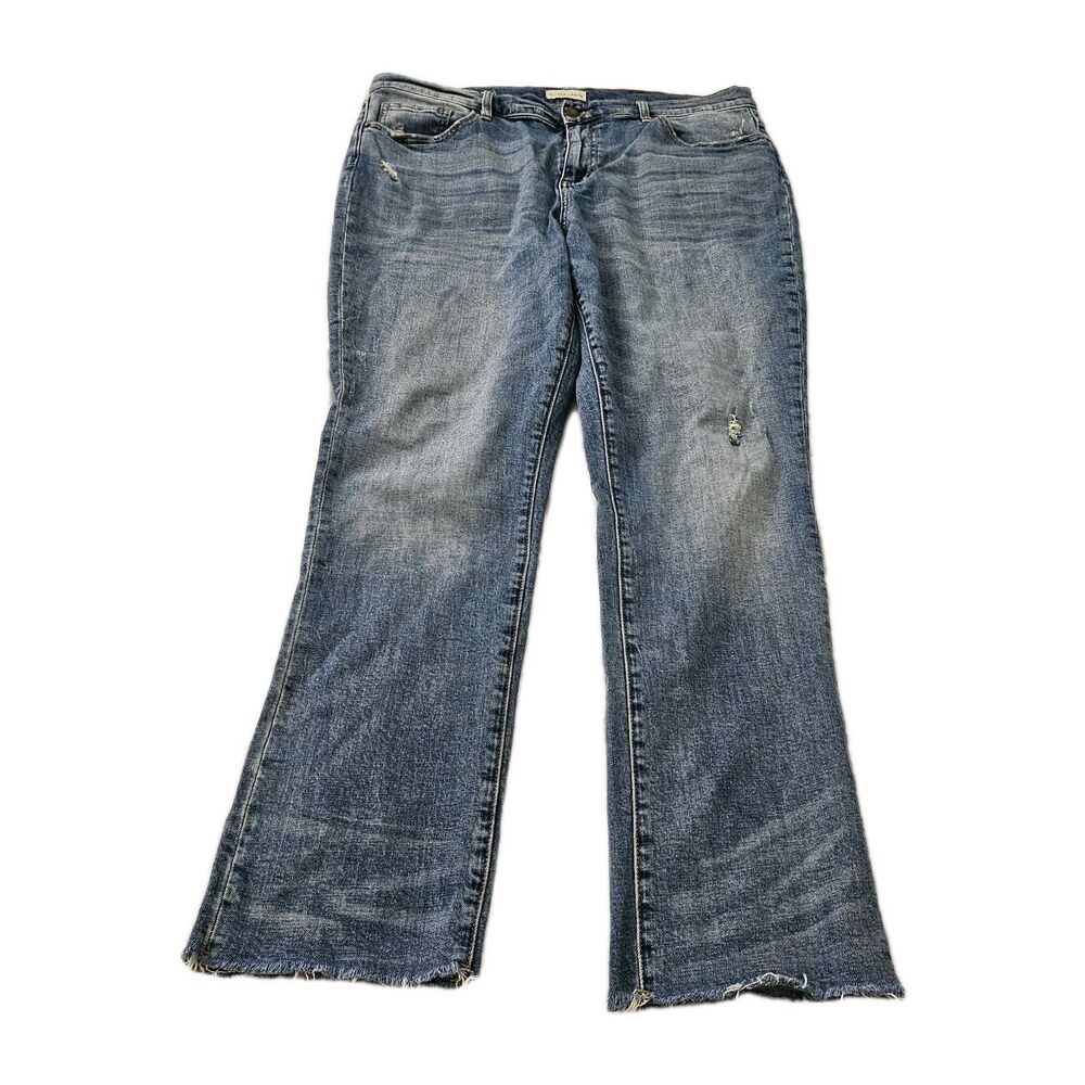 Oliver Logan Jeans Womens 31 Blue Distressed Straight Raw Hem Stretch High-Rise